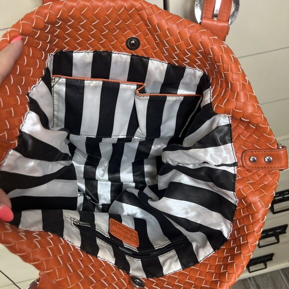 Charming Charlie Orange Weave Vegan Leather Large Tote, Handbag, Purse - Picture 5 of 16